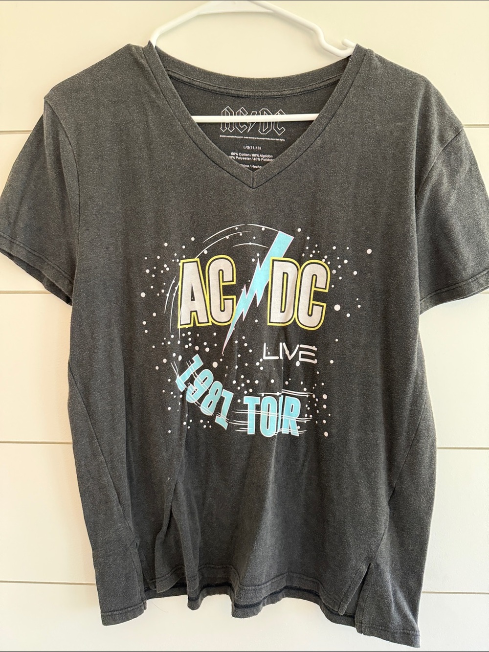 AC/DC Gray V-Neck Graphic Tee with Blue and Yellow Accents